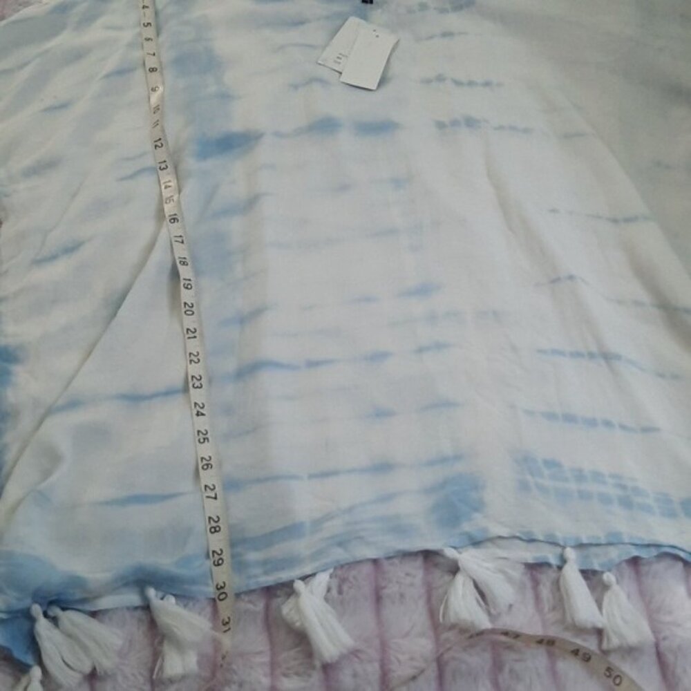 Raviya NWT Blue White Tye Dye Oversized Tassle Fringe Cap Sleeve Swim Cover Up M - Picture 7 of 10